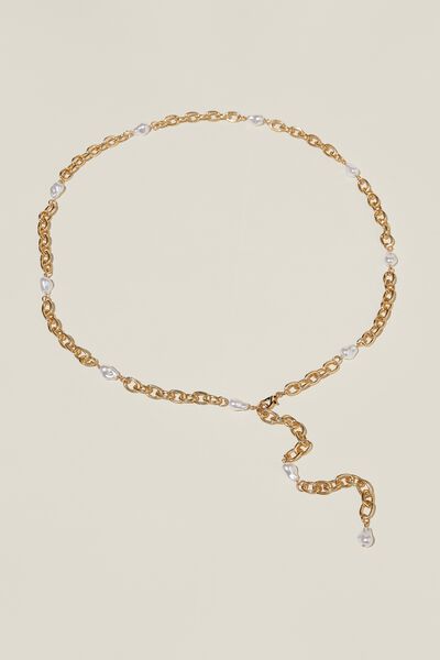 Penelope Pearl Chain Belt, GOLD/PEARL