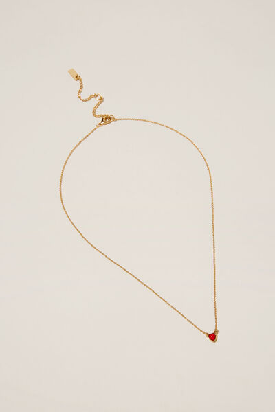 Pendant Necklace, GOLD PLATED RED ENAMEL MINI HEART