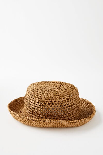 Raffia Bucket Hat, TAN