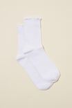 Frill Ribbed Crew Sock, SOLID WHITE - alternate image 1