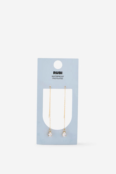Waterproof Mid Charm Earring, GOLD THREADER DIA DROP