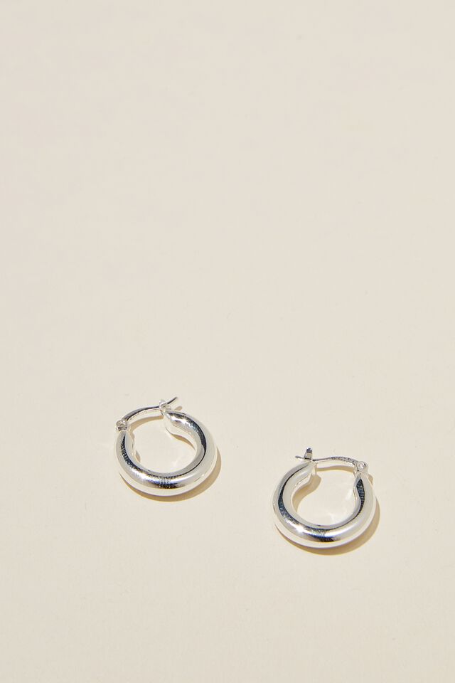 Small Hoop Earring, STERLING SILVER PLATED TUBE