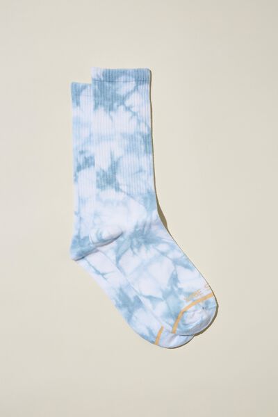 Tie Dye Crew Sock, BLUE TIE DYE/ORANGE STRIPE