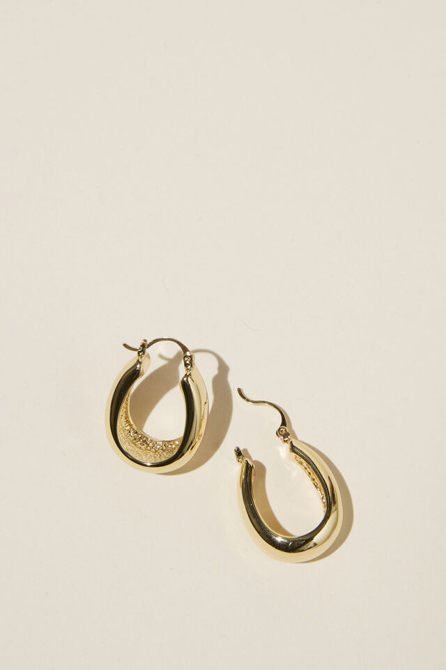 Large Hoop Earring, GOLD PLATED DROPLET HOOP