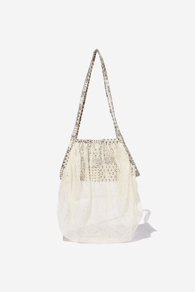 Faye Netted Tote Bag, WHITE