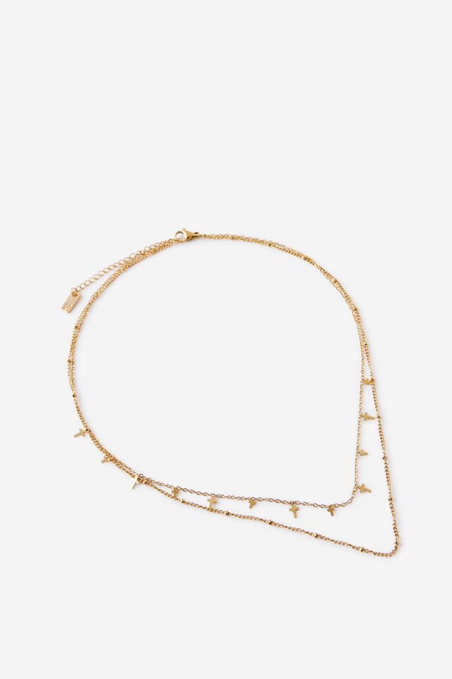 Premium Plated 2Pk Fine Chain Necklace, GOLD MINI CROSS