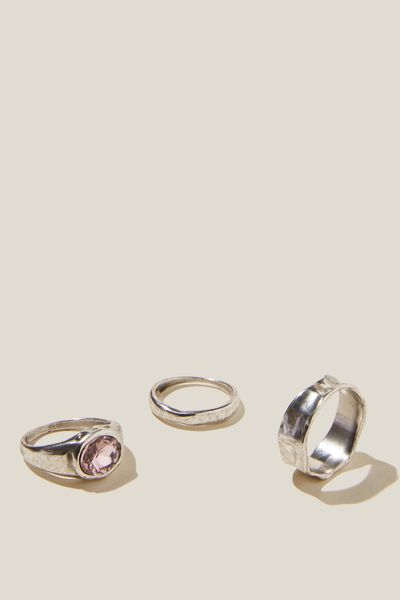 Multipack Rings, ANTIQUE STERLING SILVER HAMMERED PINK STONE