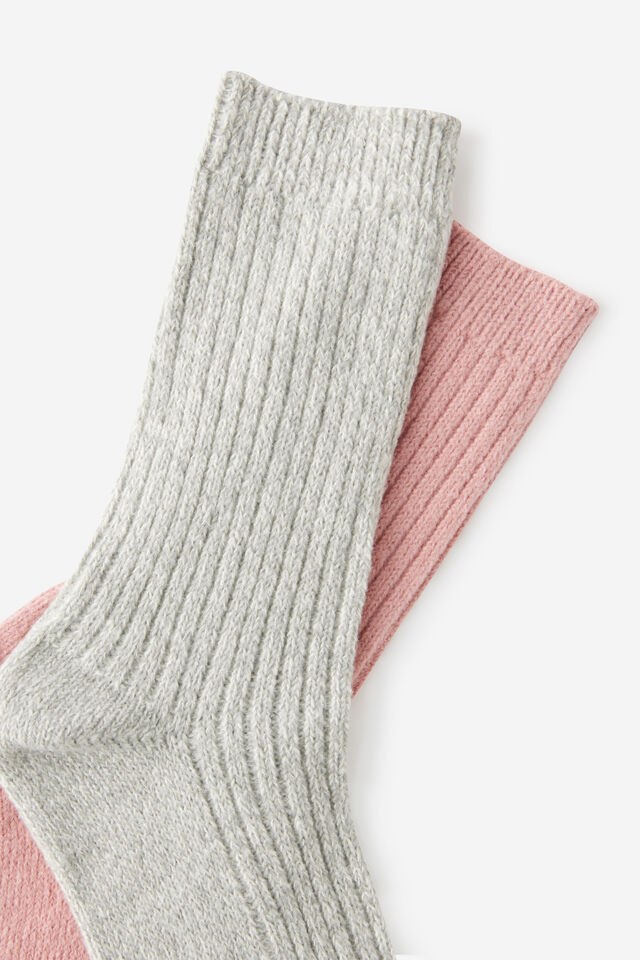 Meias - Cosy Crew Sock 2Pk, GREY MARLE/PINK BERRY