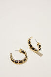 Large Hoop Earring, GOLD PLATED BLACK RIBBON WOVEN CHAIN - alternate image 1