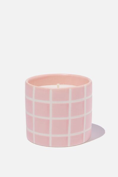 Small Ceramic Candle, PINK GRID