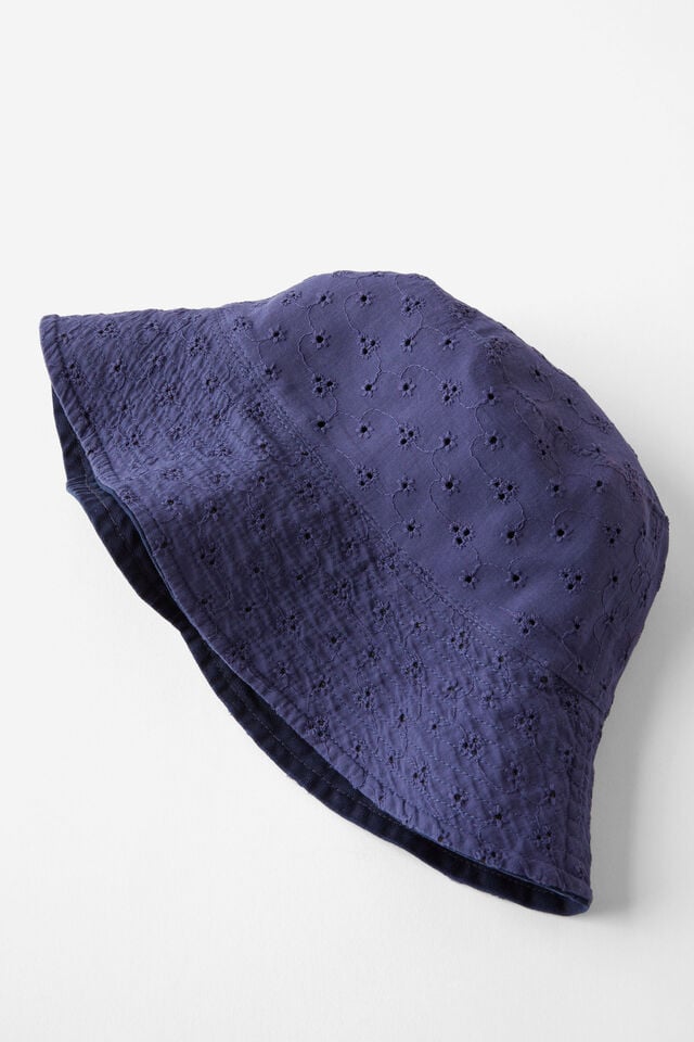 Reversible Bianca Bucket Hat, NAVY BRODERIE ANGLESE