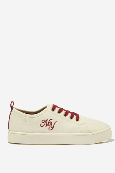 Saylor Lace Up Plimsoll, ECRU/RED NY EMBROIDERY