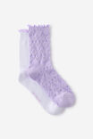 The Perfect Pair Frill Rib Crew Sock 2Pk, LOVE HEARTS LIGHT LILAC/WHITE - example image 1