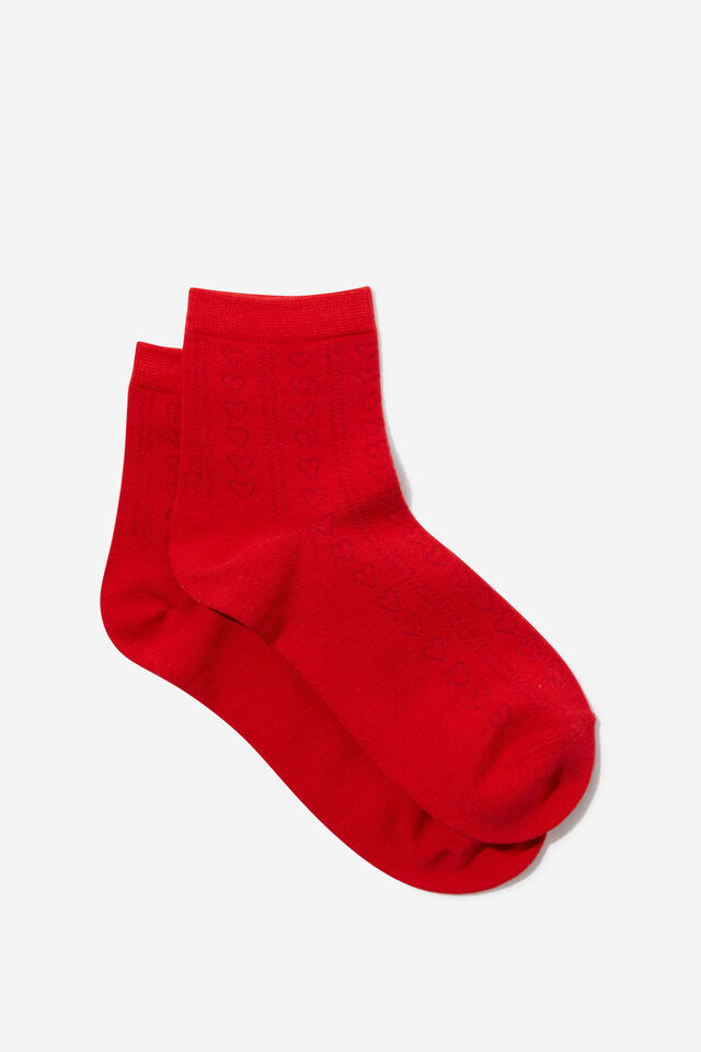 Lightweight Heart Pointelle Sock, RED