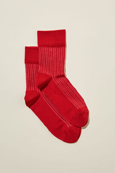 Stripe Mesh Crew Sock, RED/STRIPE