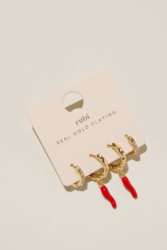 2Pk Mid Earring, GOLD PLATED CHILLI