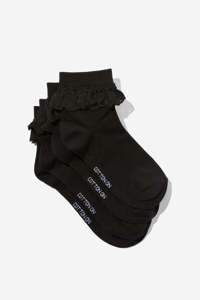 The Perfect Pair Pretty Frill Sock, BLACK
