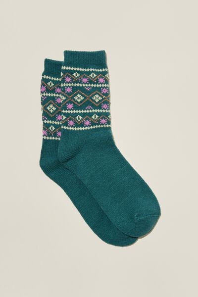 Cosy Fairisle Sock, SAGE FAIRISLE/GREEN