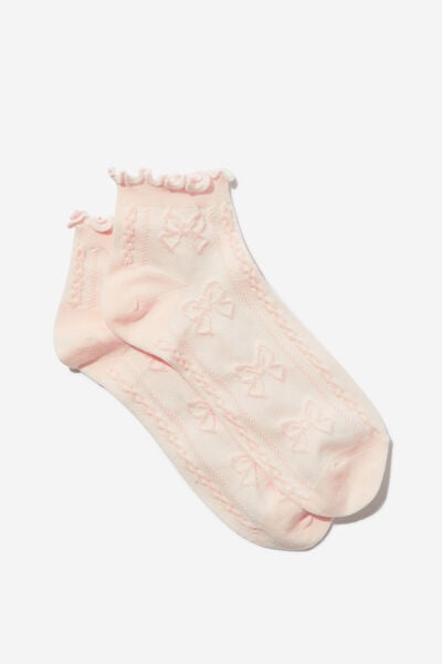 Frill Pointelle Ankle Sock, PALE BLUSH