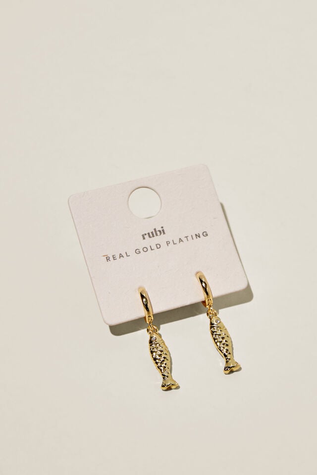 Huggie Hoop Earring, GOLD PLATED MEDITERRANEAN FISH