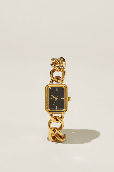 Classic Watch, GOLD PLATED RECTANGLE CURB CHAIN BAND
