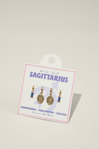 Zodiac Huggie Hoop, GOLD PLATED SAGITTARIUS