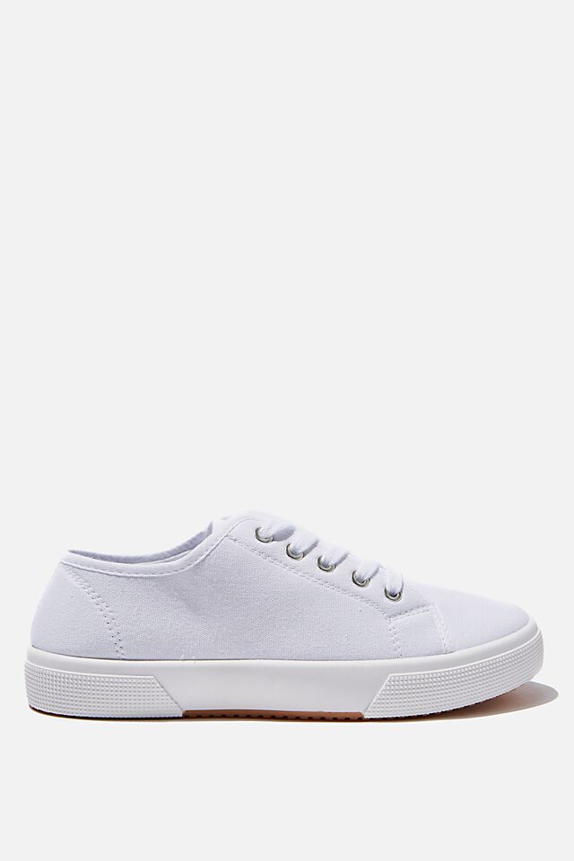 Lisa Lace Up Plimsoll, WHITE