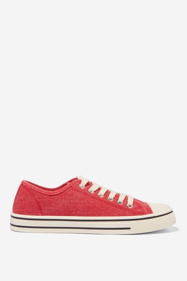Harlow Lace Up Plimsoll, WASHED CHERRY RED