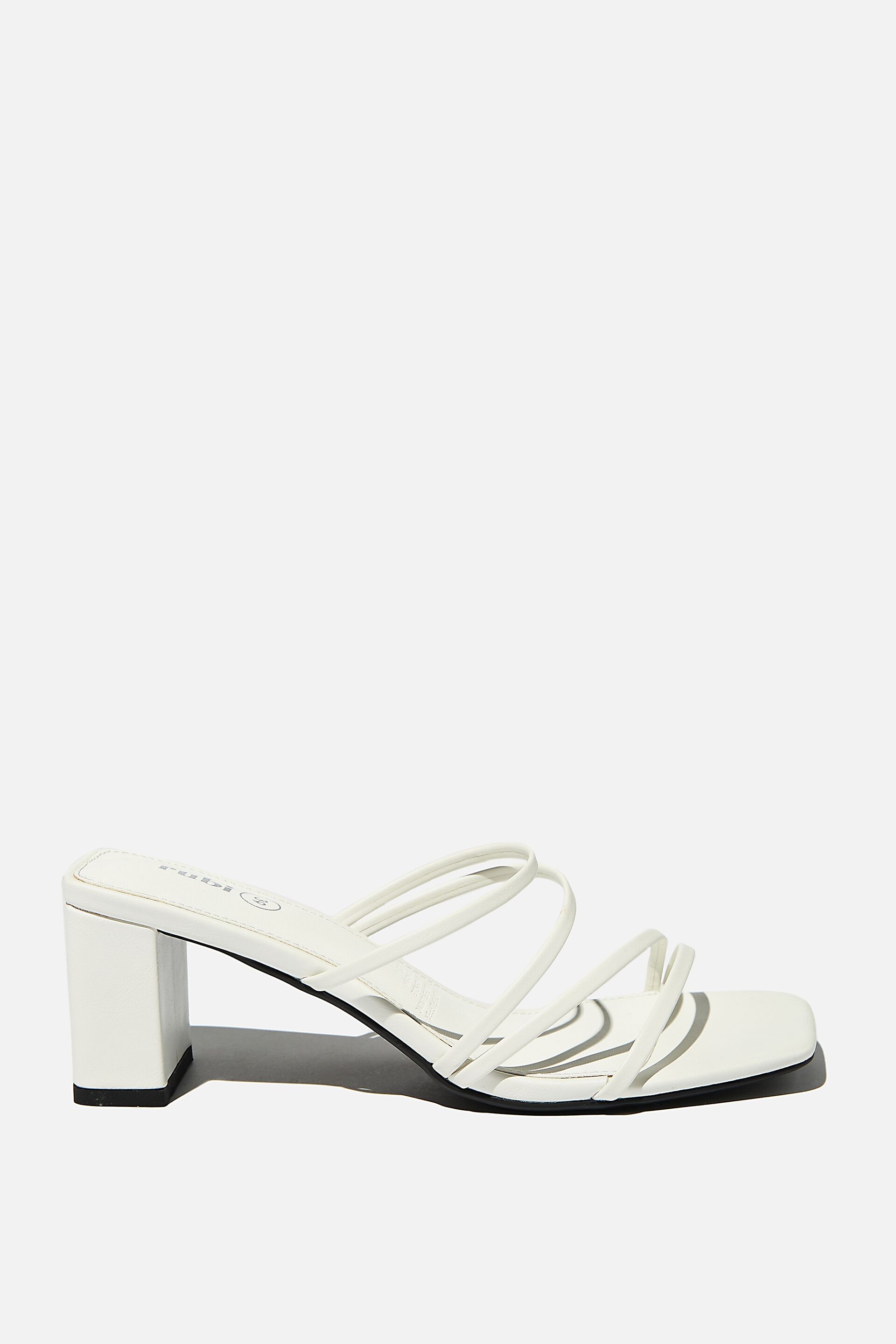 white heeled slides