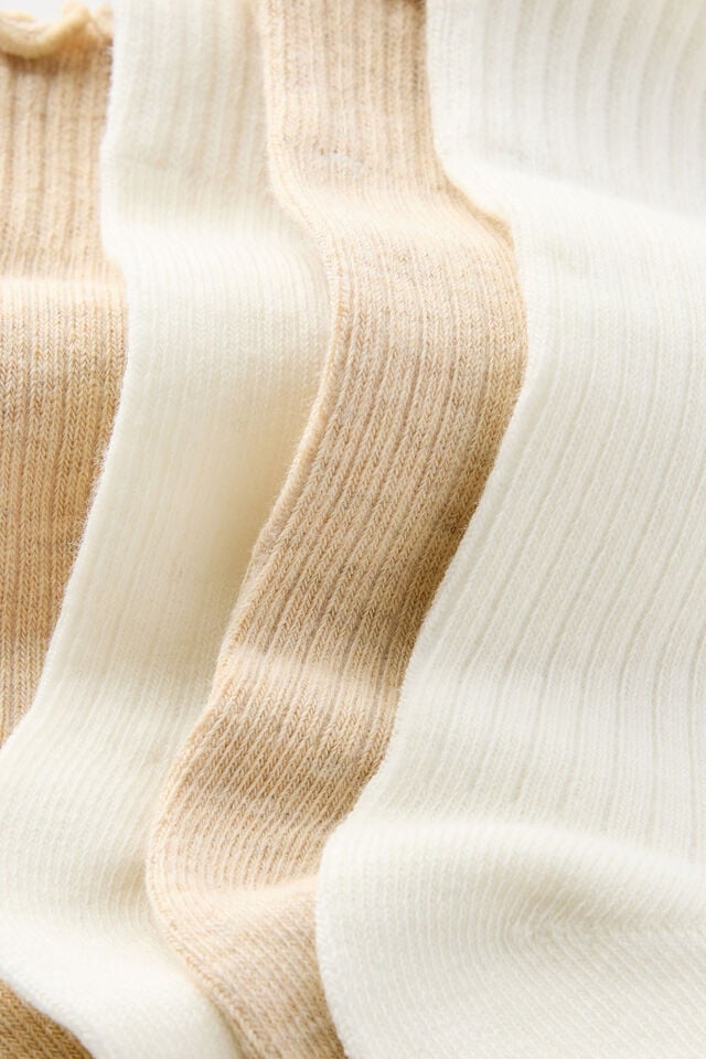 2Pk Frill Rib Crew Sock, OATMEAL MARLE/PEARL