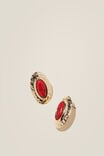 Mid Charm Earring, GOLD PLATED RED STONE OVAL - alternate image 1