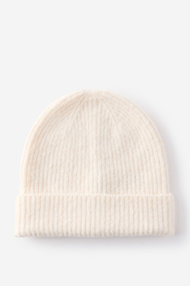 Luxe Ribbed Beanie, ECRU