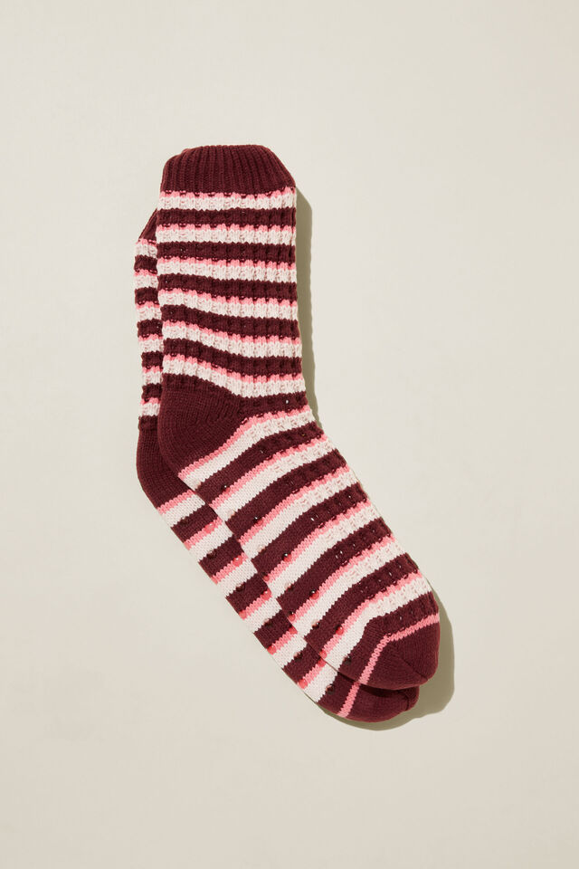 Meias - The Holiday Lounging Sock, BERRY PINK STRIPE