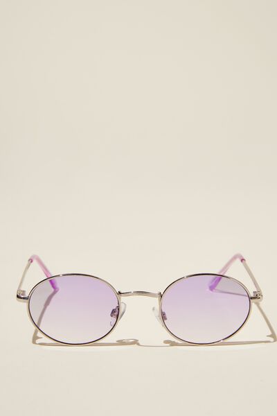 Tasha Metal Round Sunglasses, SILVER/LILAC