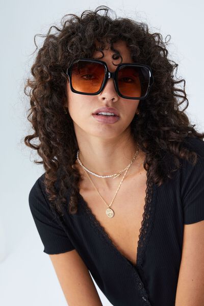 Florence Oversized Square Sunglasses, BLACK/HONEY