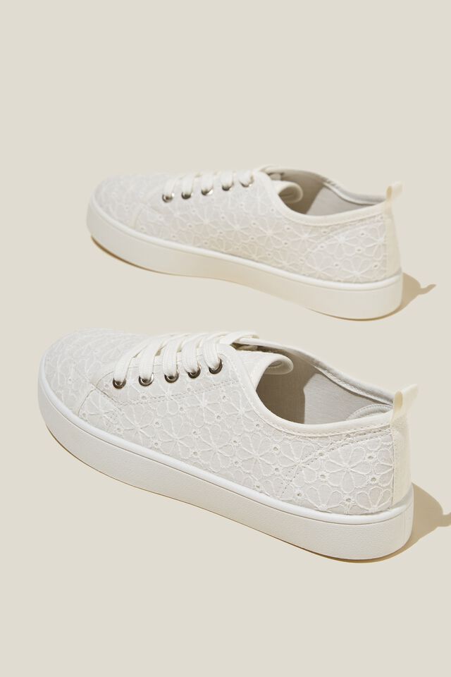Saylor Lace Up Plimsoll, WHITE BRODERIE