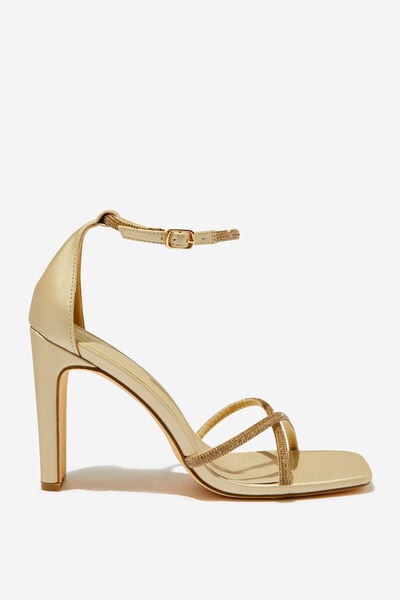 Minnie Strappy Block Heel, CHAMPAGNE GOLD DIAMANTE