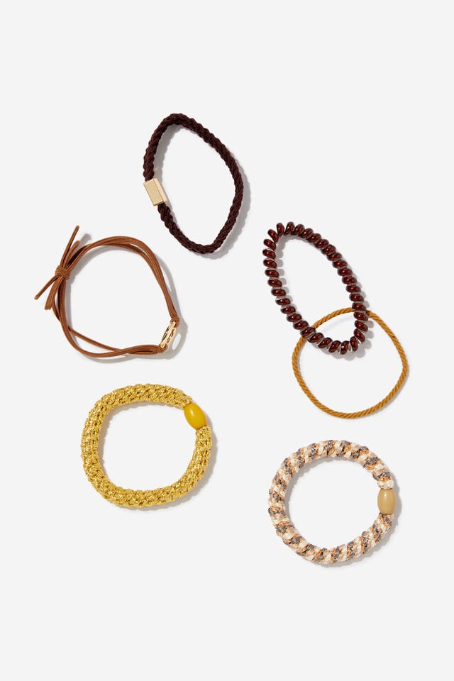 All Tied Up Hair Tie Pack, GOLD BROWN/METALLIC