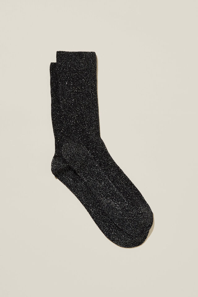 Lurex Fine Ribbed Sock, BLACK