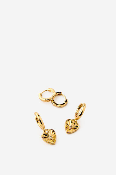 2Pk Mid Earring, UP GOLD DIA HEART HUGGIE