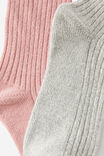 Meias - Cosy Crew Sock 2Pk, GREY MARLE/PINK BERRY - vista de exemplo 3
