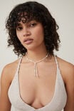 GOLD PLATED BEADED LARIAT WHITE