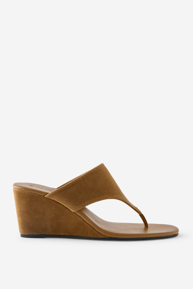 Bobbie Flip Flop Wedge, DARK TAN FAUX SUEDE