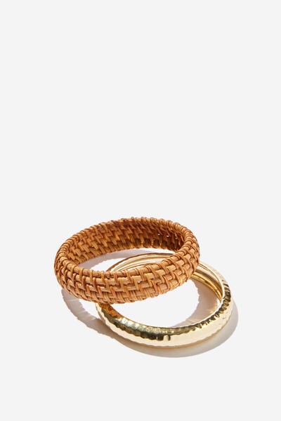 Multipack Bracelet, RAFFIA & GOLD BANGLE PACK