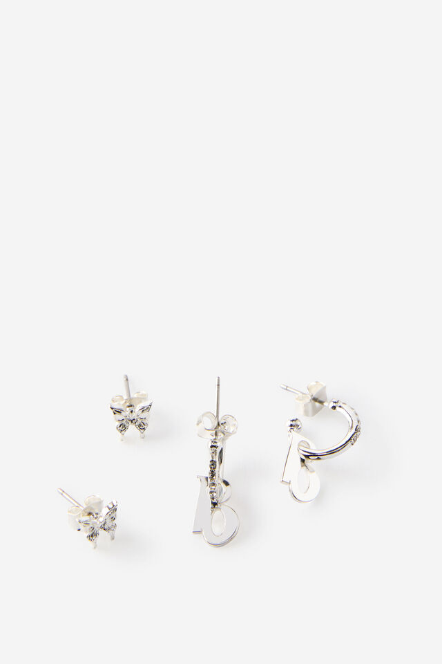 2Pk Small Earring, LCN BTZ BRATZ SILVER PLATED BUTTERFLY