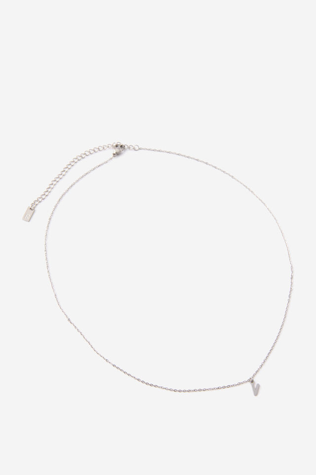 Waterproof Pendant Necklace, SILVER INITIAL V CLASSIC FINE CHAIN
