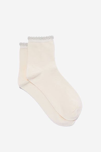 Scalloped Mid Crew Sock, PEARL