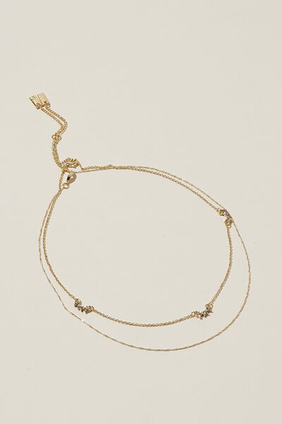 2Pk Fine Chain Necklace, GOLD PLATED FLOATING DIAMANTE