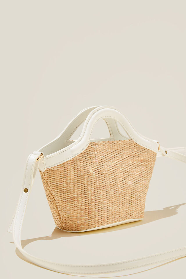 Bridget Mini Bucket Bag, WHITE/NATURAL WOVEN