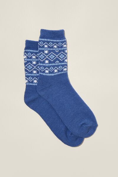 Cosy Fairisle Sock, BLUE FAIRISLE/NAVY